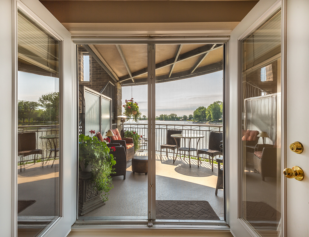 Beautiful glass patio doors overlooking a river